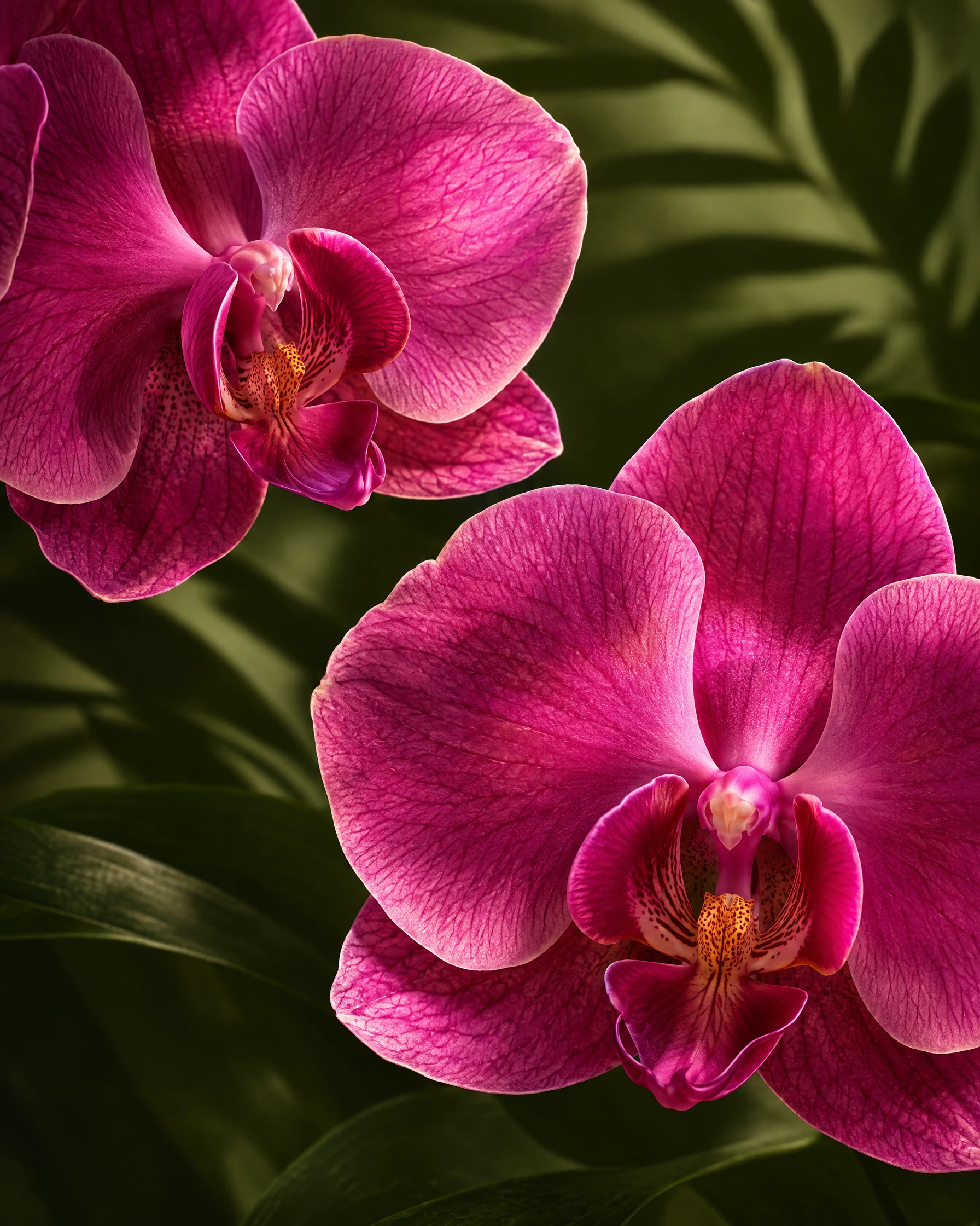 Yakından görülen pembe Phalaenopsis çiçekleri