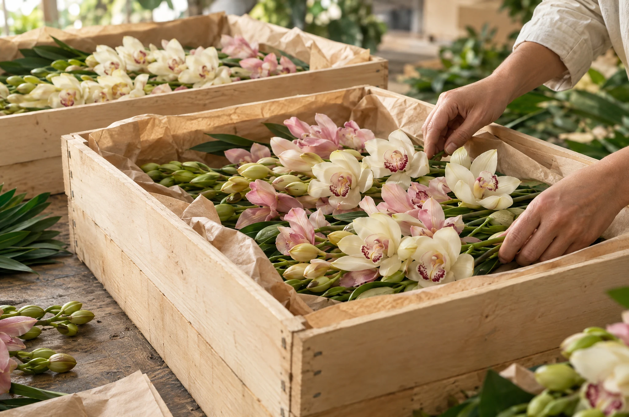 Illustrative preparation of cut orchids inspired by the export years